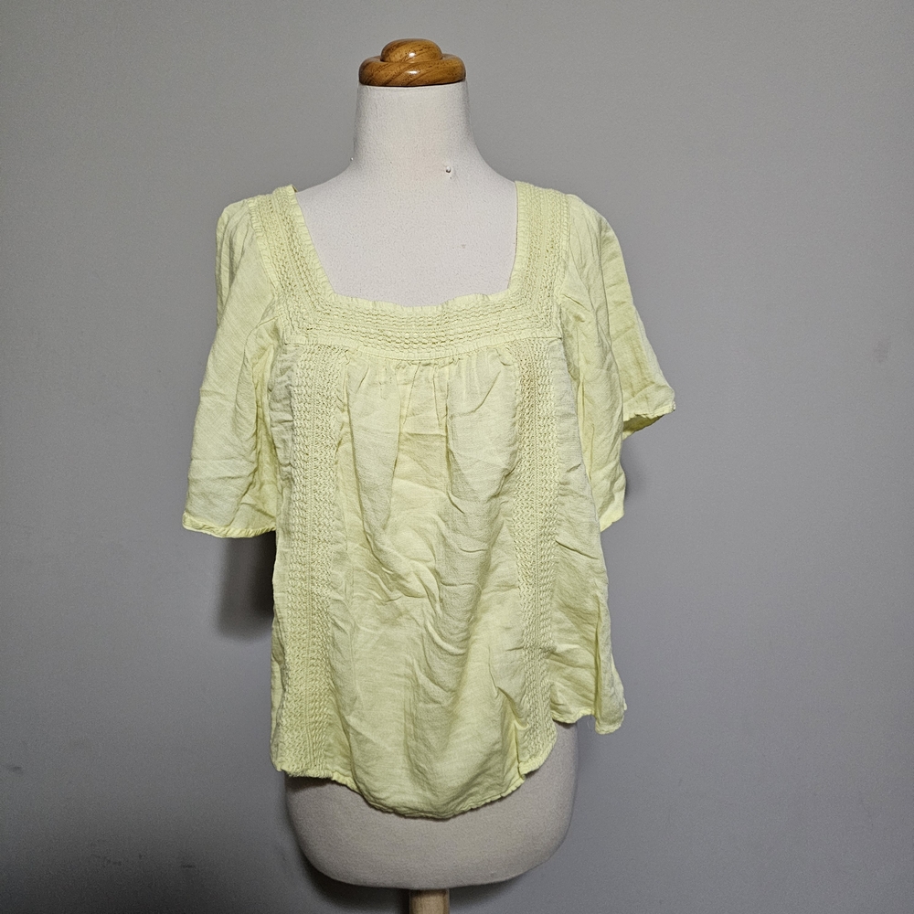 Lucky Brand Yellow Lace Trim Boho Top Size L
